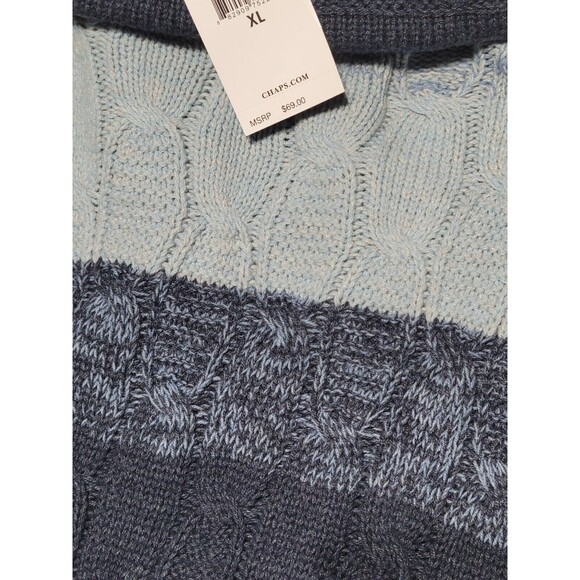 Chaps Striped Cowel Funnel Neck Cable Knit Sweater Blue Women XL @F1 - Picture 6 of 7